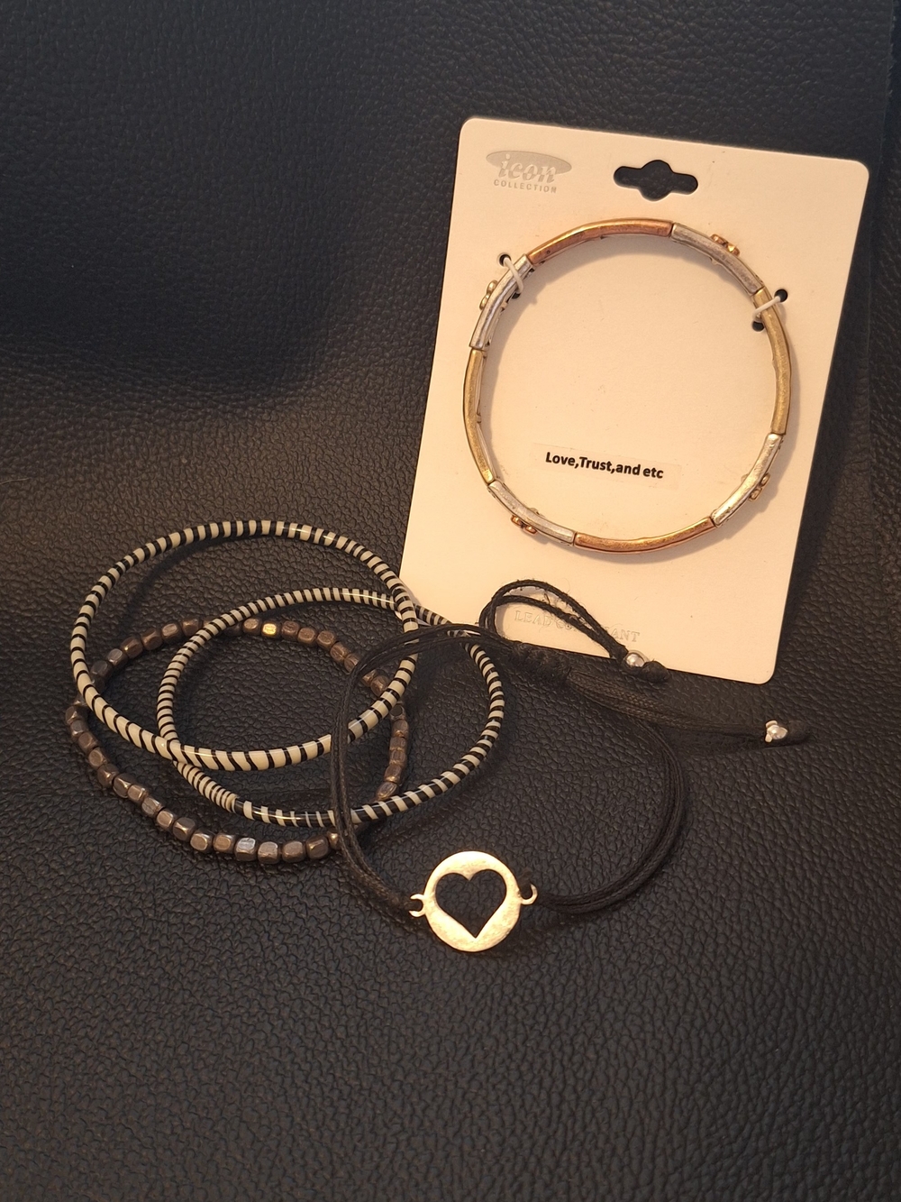 Love, Trust, and etc Heart Charm Bracelet Set in Black and Gold Lot